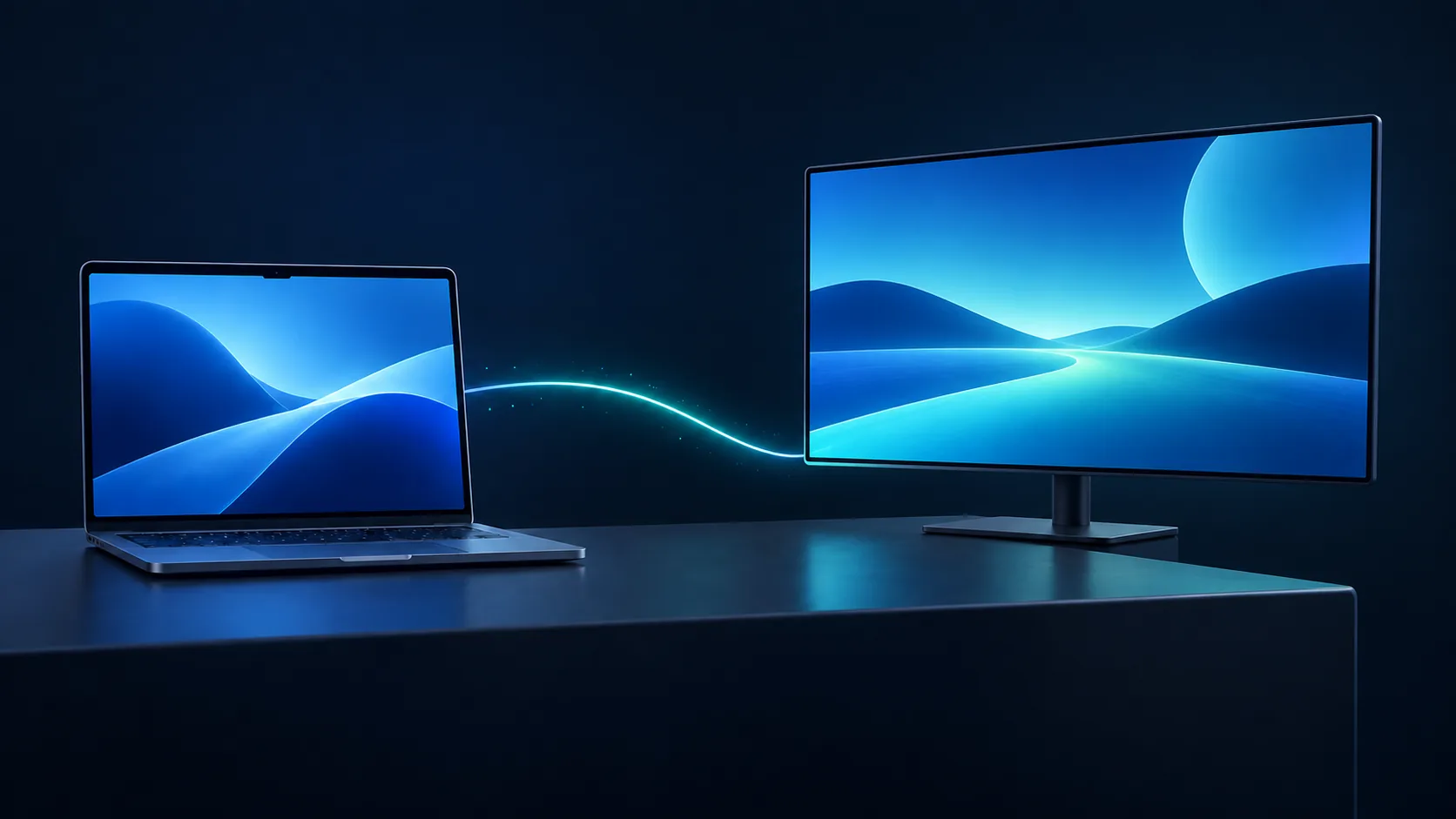 Macから追加モニターへ画面がつながるイメージ